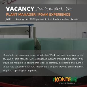 Foam Plant Manager Jobs in Johannesburg