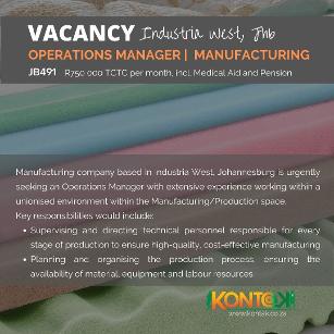 Manufacturing Operations Manager Jobs in Johannesburg